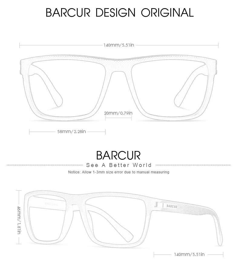 BARCUR TR90 Polarized Sunglasses – UVAB Protection