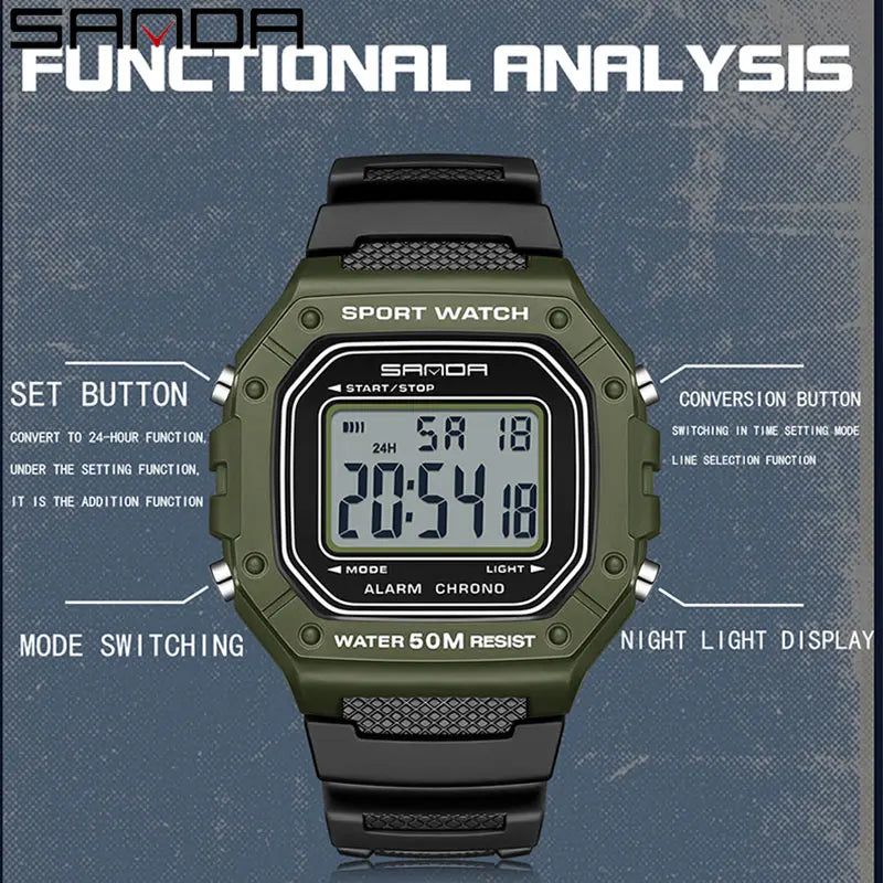 Big Dial Sports Watch with Stopwatch – Men