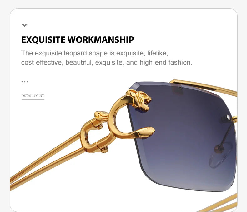 Fashion Leopard Rimless Sunglasses Double Bridges Gradient Ocean Film Shades UV400