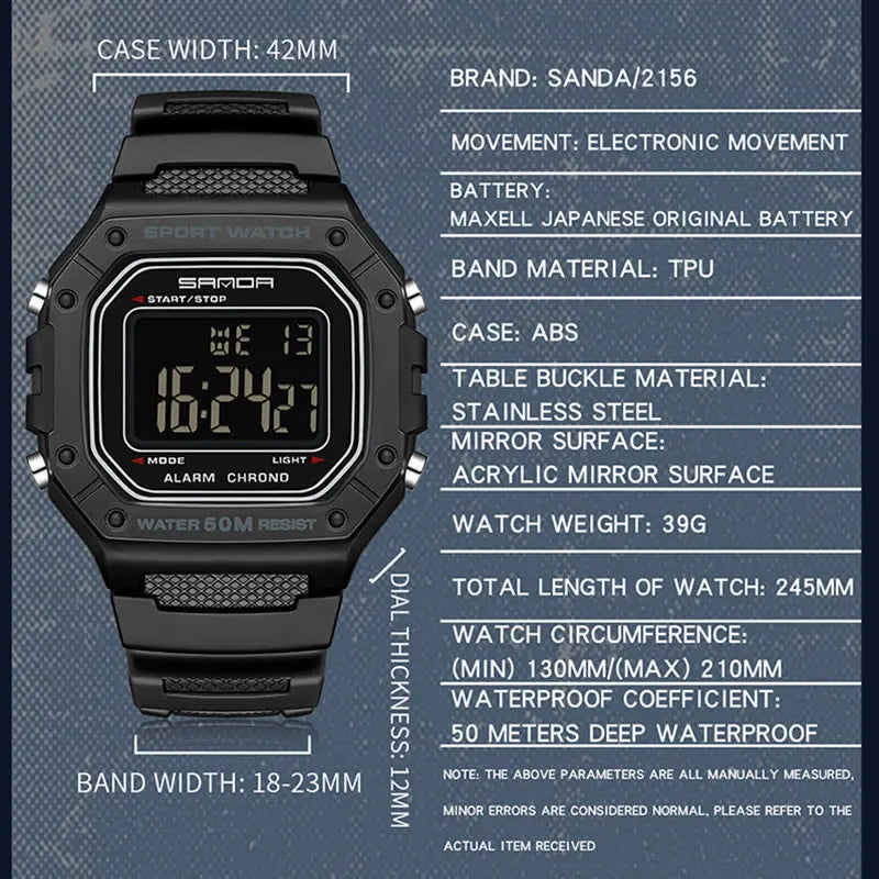 Big Dial Sports Watch with Stopwatch – Men