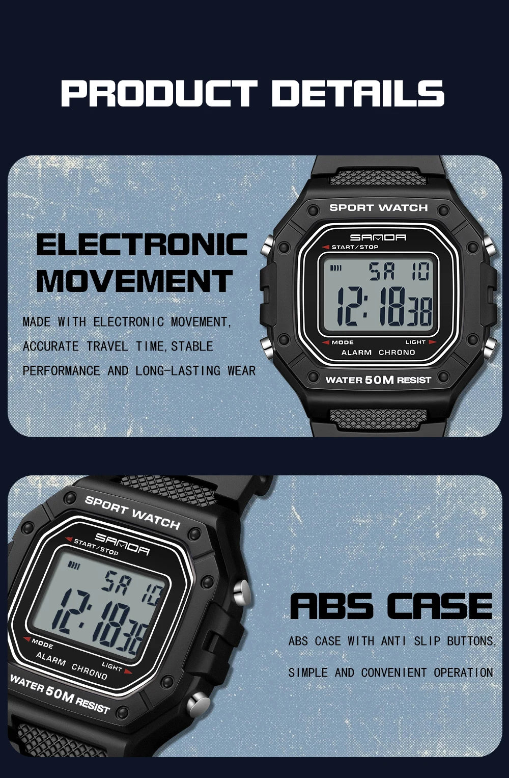 Big Dial Sports Watch with Stopwatch – Men