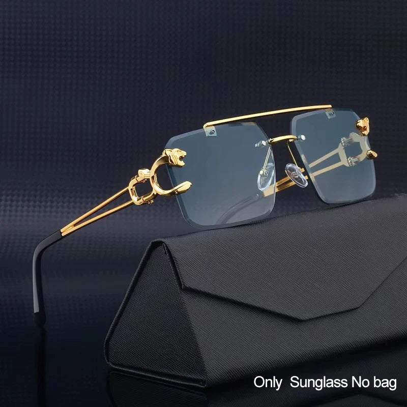 Fashion Leopard Rimless Sunglasses Double Bridges Gradient Ocean Film Shades UV400