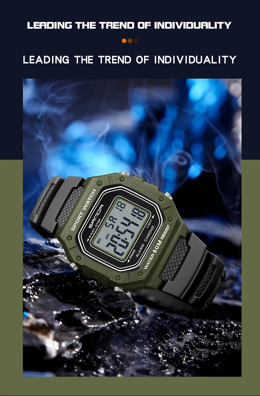 Big Dial Sports Watch with Stopwatch – Men