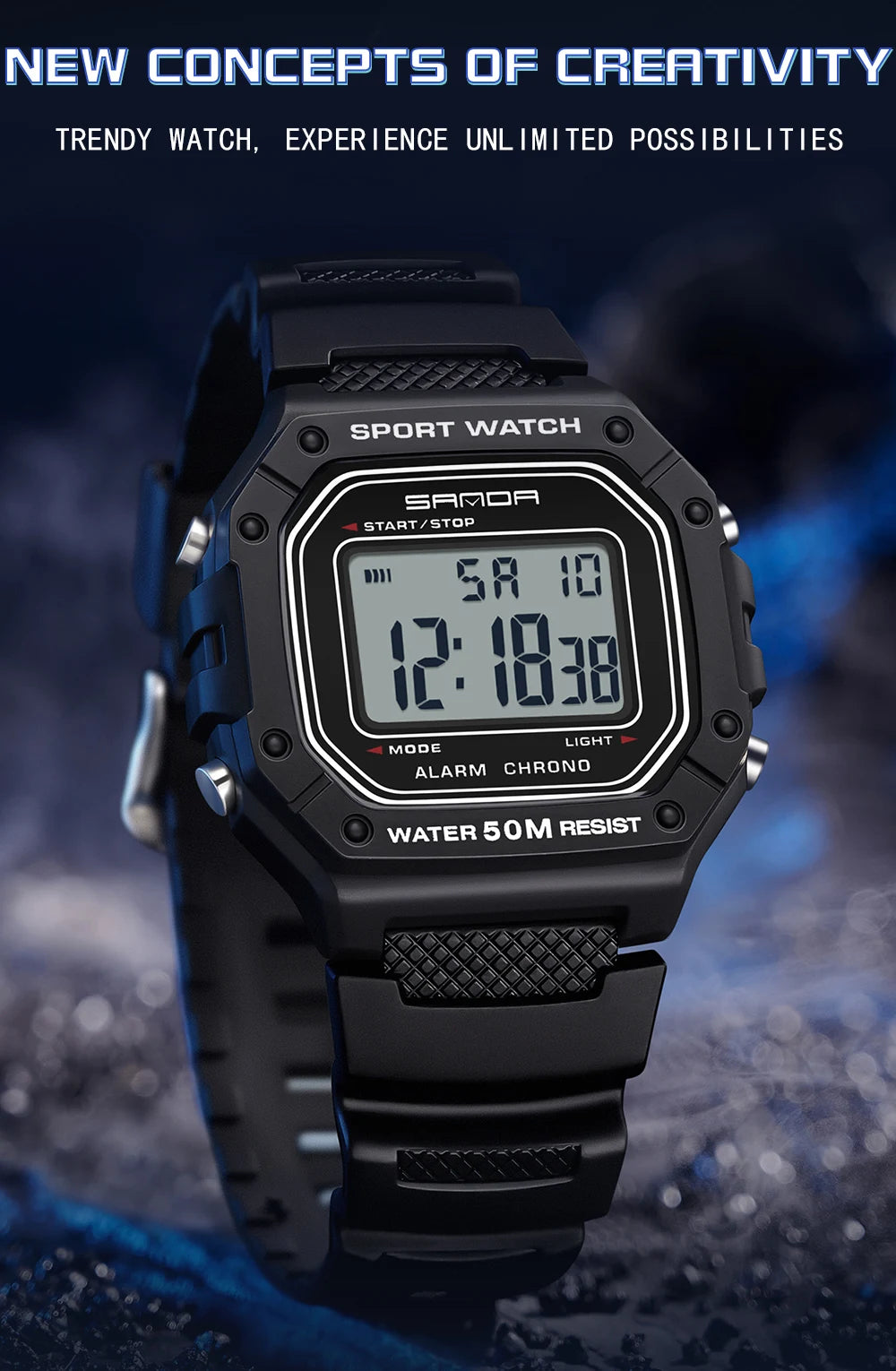 Big Dial Sports Watch with Stopwatch – Men