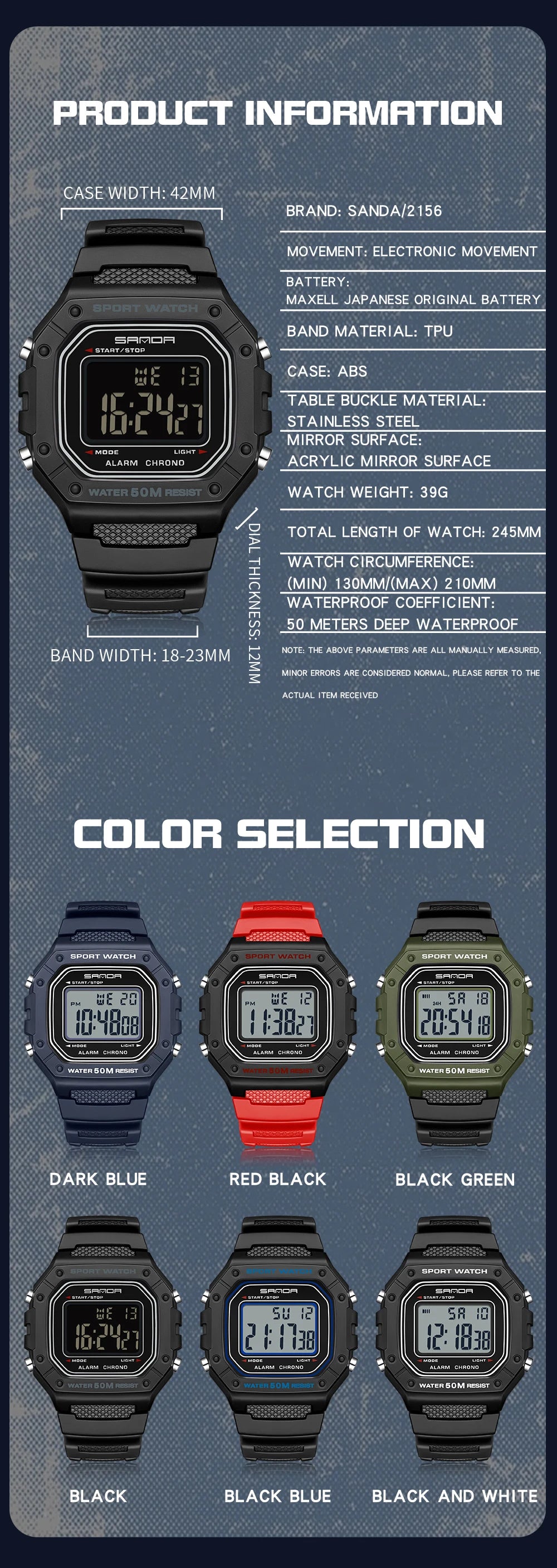 Big Dial Sports Watch with Stopwatch – Men
