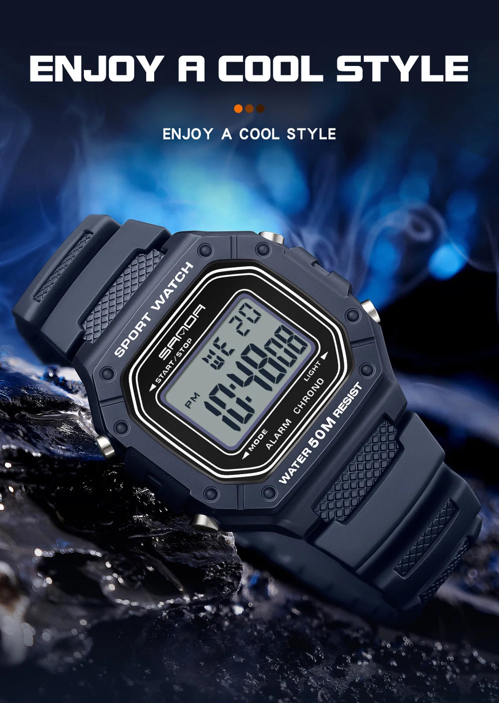 Big Dial Sports Watch with Stopwatch – Men