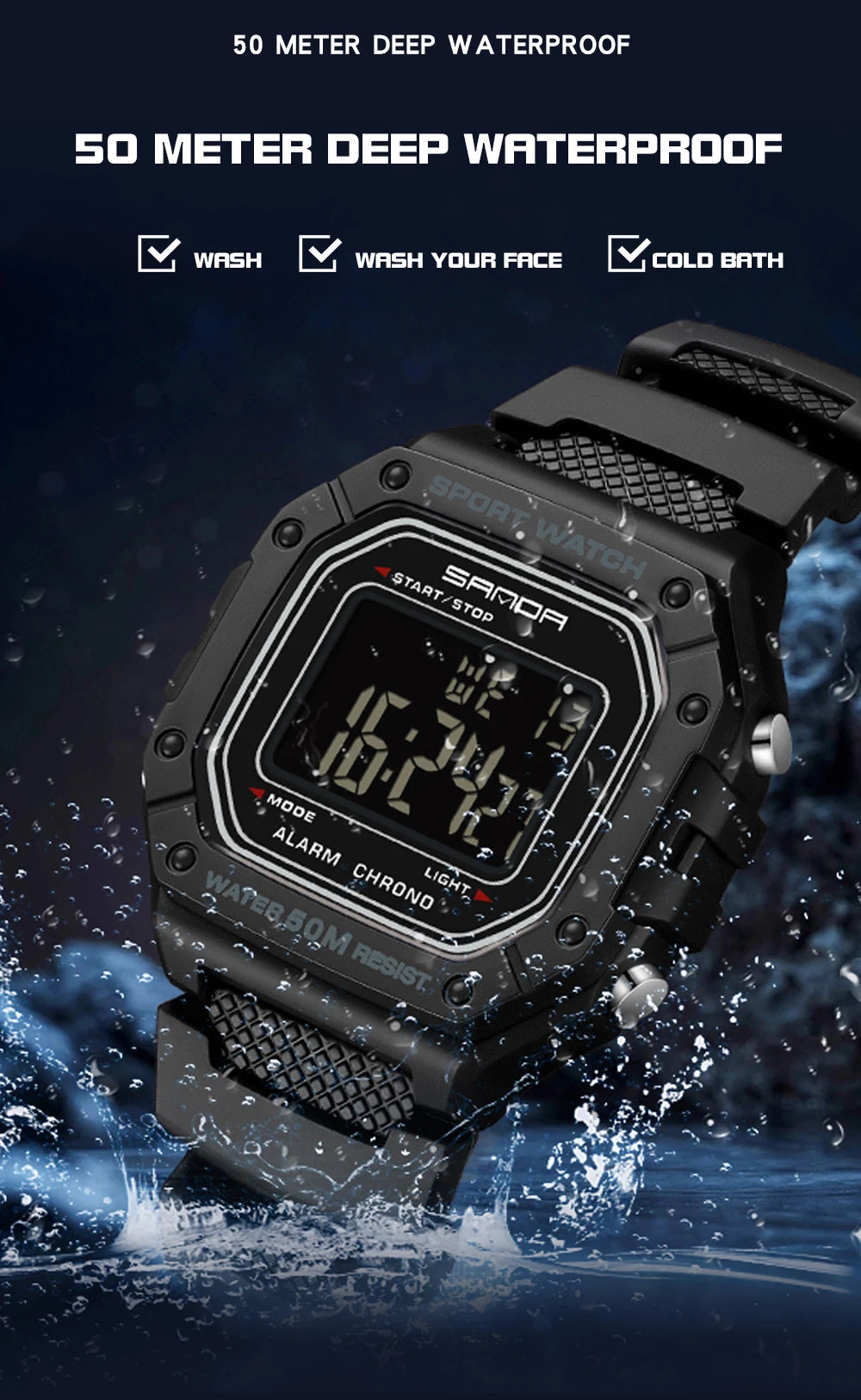 Big Dial Sports Watch with Stopwatch – Men