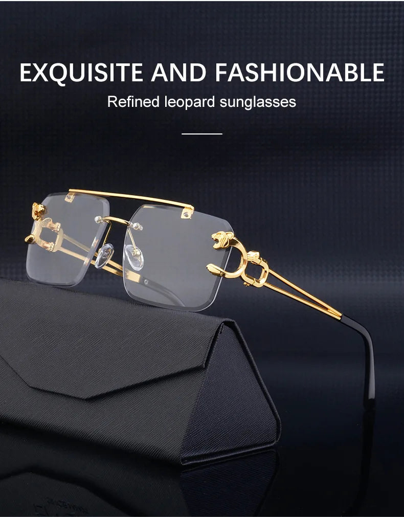 Fashion Leopard Rimless Sunglasses Double Bridges Gradient Ocean Film Shades UV400