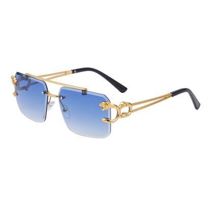 Fashion  Leopard Rimless Sunglasses Double Bridges Gradient Ocean Film Shades UV400