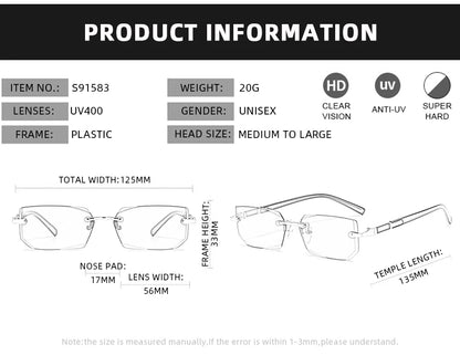 Fashion Rimless Sunglasses – UV400 for Men & Women