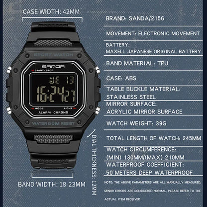 Big Dial Sports Watch with Stopwatch – Men