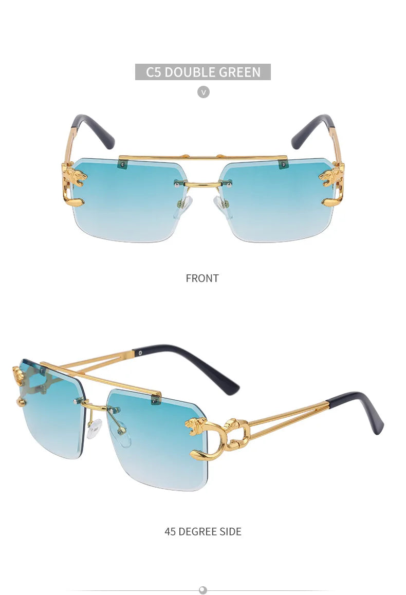 Fashion  Leopard Rimless Sunglasses Double Bridges Gradient Ocean Film Shades UV400