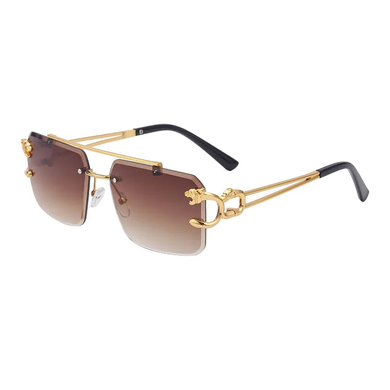 Fashion  Leopard Rimless Sunglasses Double Bridges Gradient Ocean Film Shades UV400
