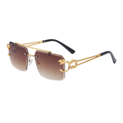 Fashion  Leopard Rimless Sunglasses Double Bridges Gradient Ocean Film Shades UV400