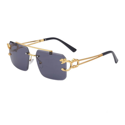 Fashion  Leopard Rimless Sunglasses Double Bridges Gradient Ocean Film Shades UV400
