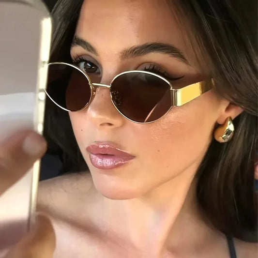 Fashion Oval Sunglasses – Vintage Metal Frame, UV400