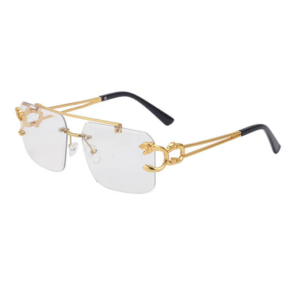 Fashion  Leopard Rimless Sunglasses Double Bridges Gradient Ocean Film Shades UV400