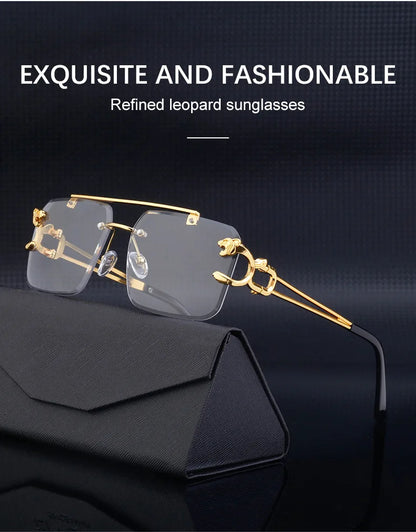 Fashion  Leopard Rimless Sunglasses Double Bridges Gradient Ocean Film Shades UV400